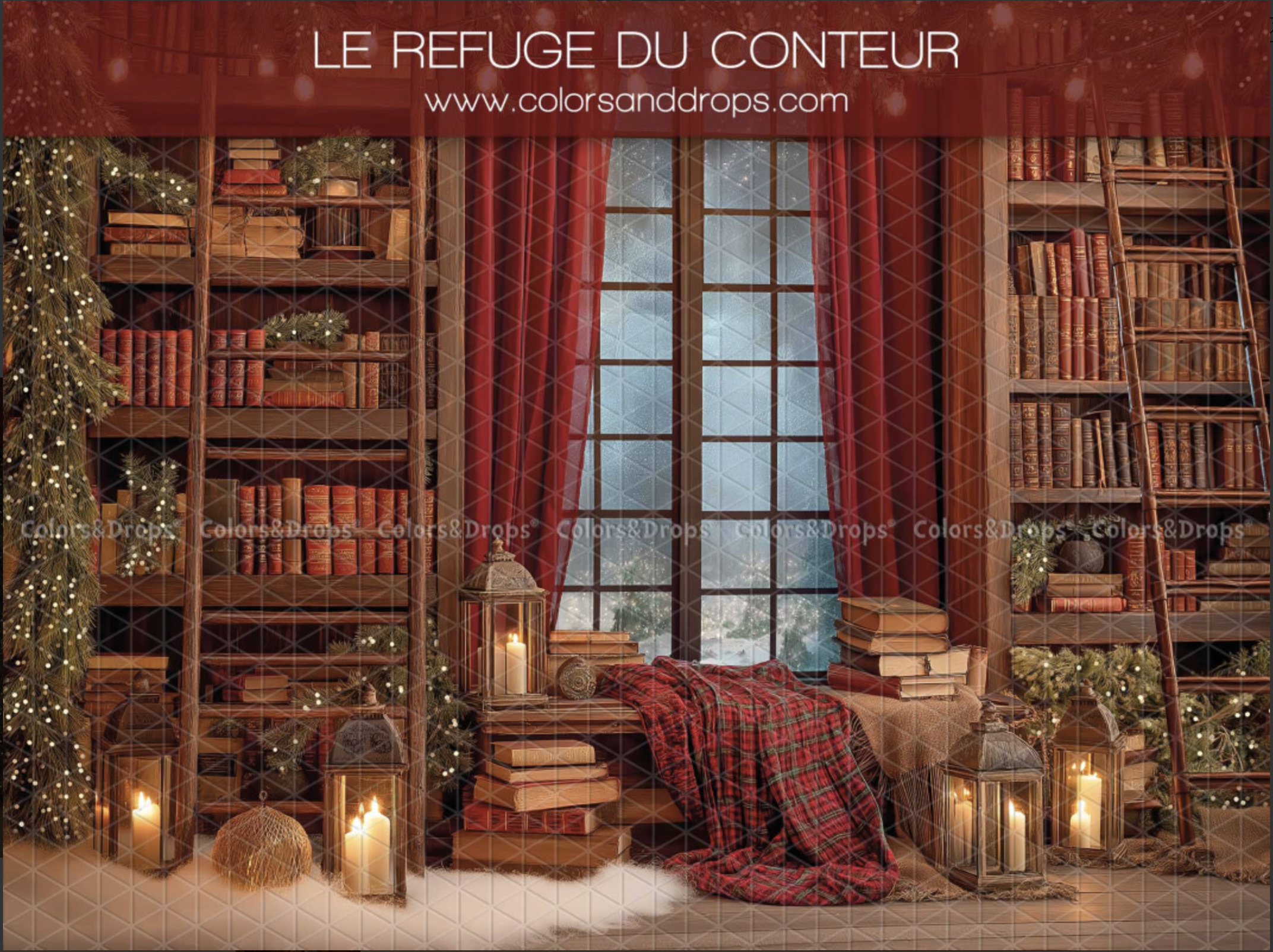 Décor Refuge du Conteur pour les séances photo de Noël 2026