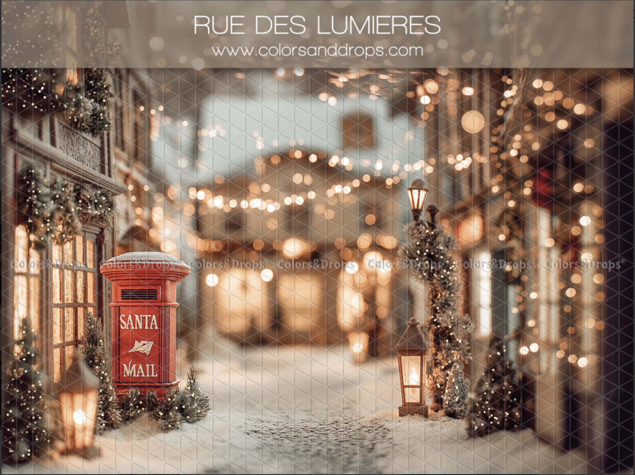 Décor Rue des Lumières pour les mini-séances photo de Noël en Alsace